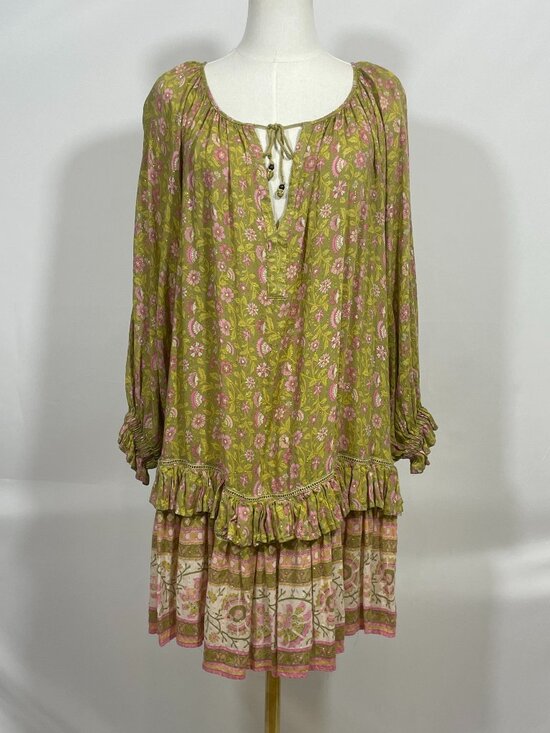 Spell & The Gypsy Collective Dresses & Skirts - Spell & The Gypsy Collective Dahlia Green Pink Cream Tunic Mini Dress Size M